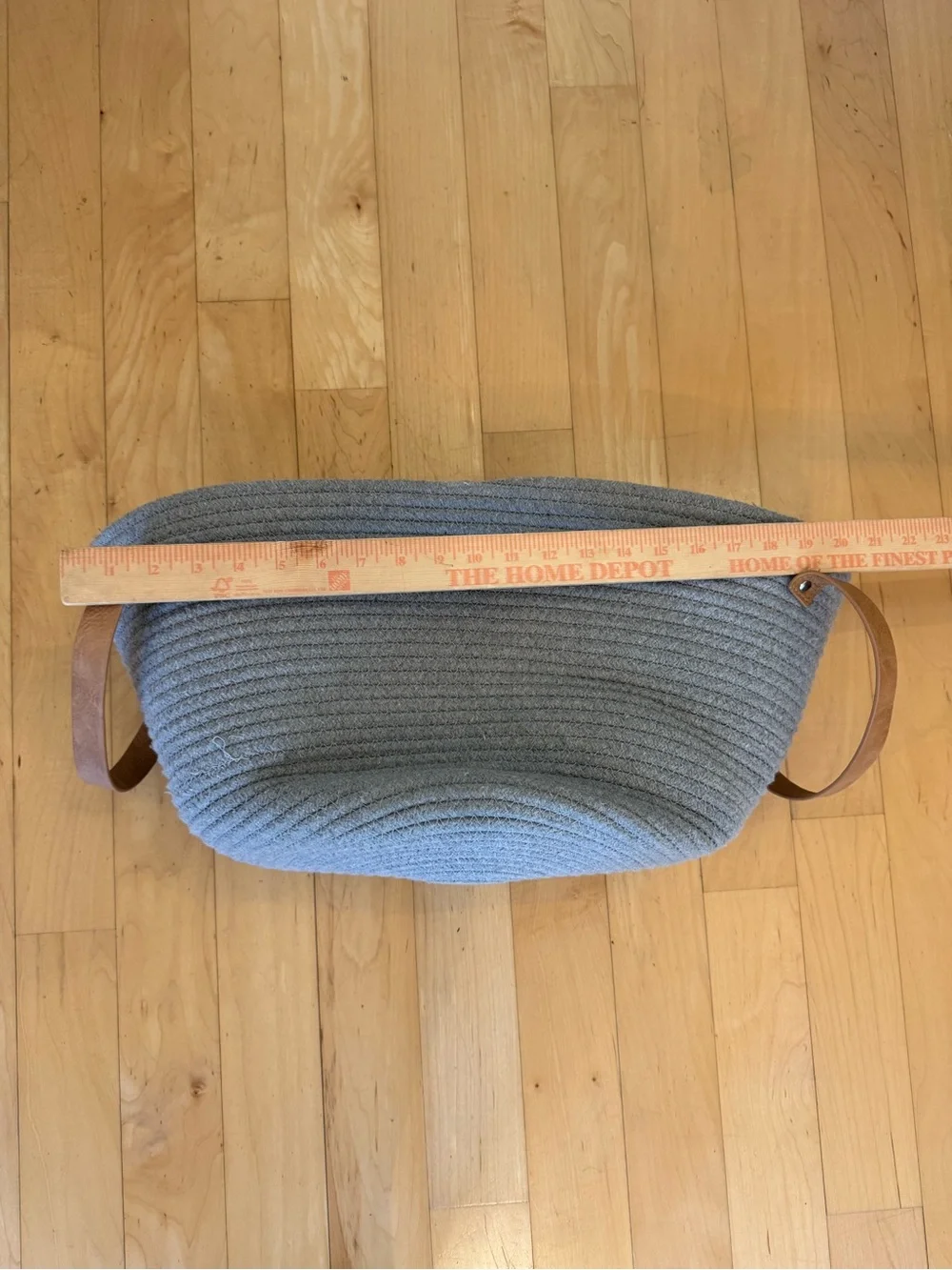 Woven Rope Storage Basket with Leather Handles - Gray